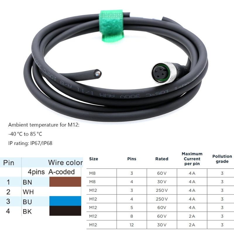 HangTon Sensor Encoder Actuator M12 A Coded 4 pin Female Shield Cable to Open Wire for Industrial Automation, Device Network DeviceNet, CANopen, IO Link, Profibus 1m - Image 5